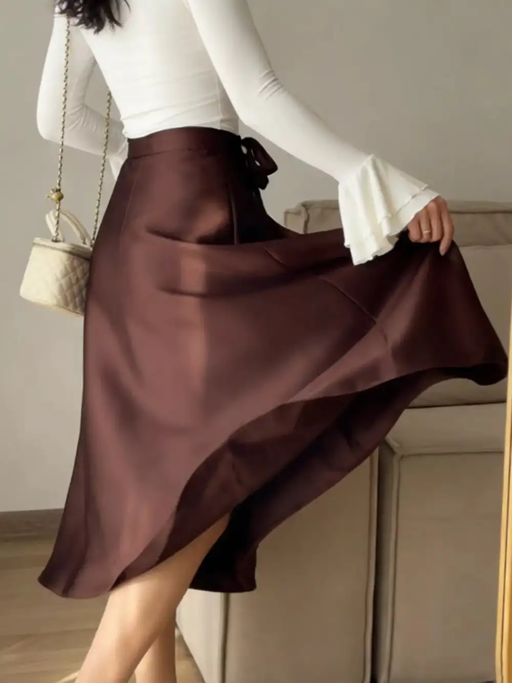 Satin Line Midi Skirt