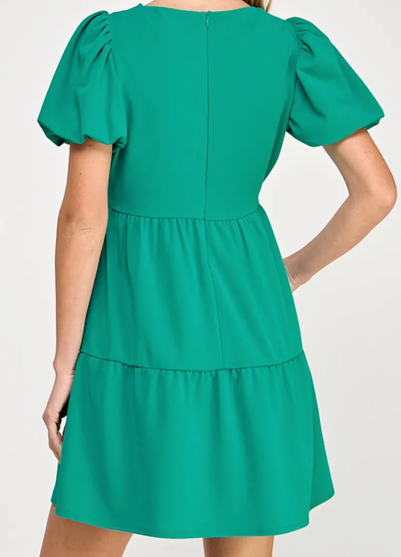 Puff Sleeve V Neck Dress