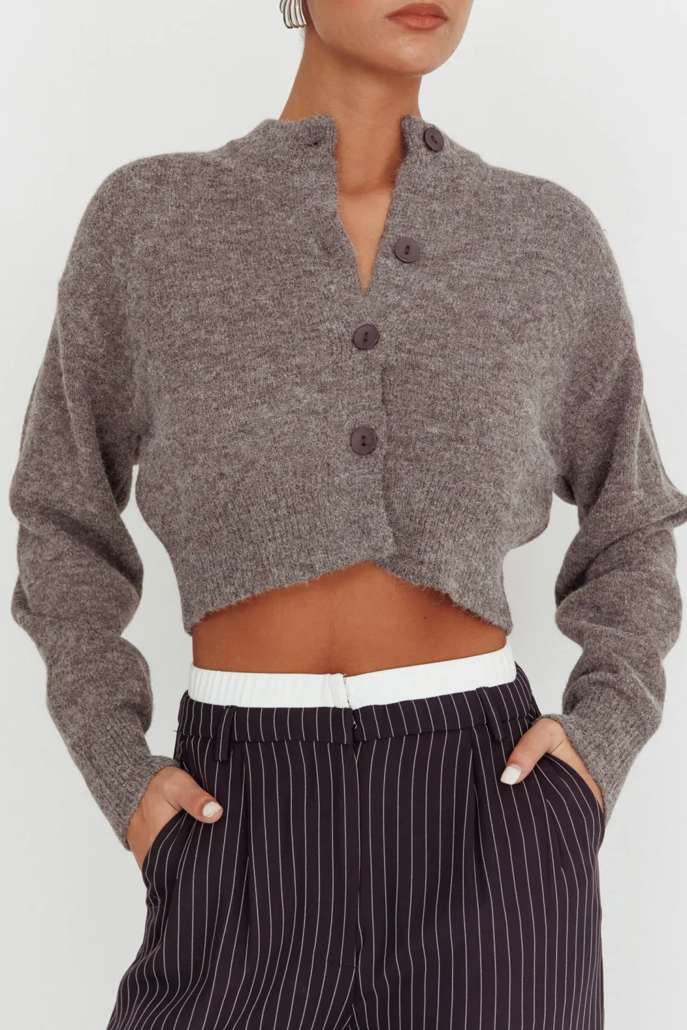 Cropped Drop Shoulder Button Cardigan