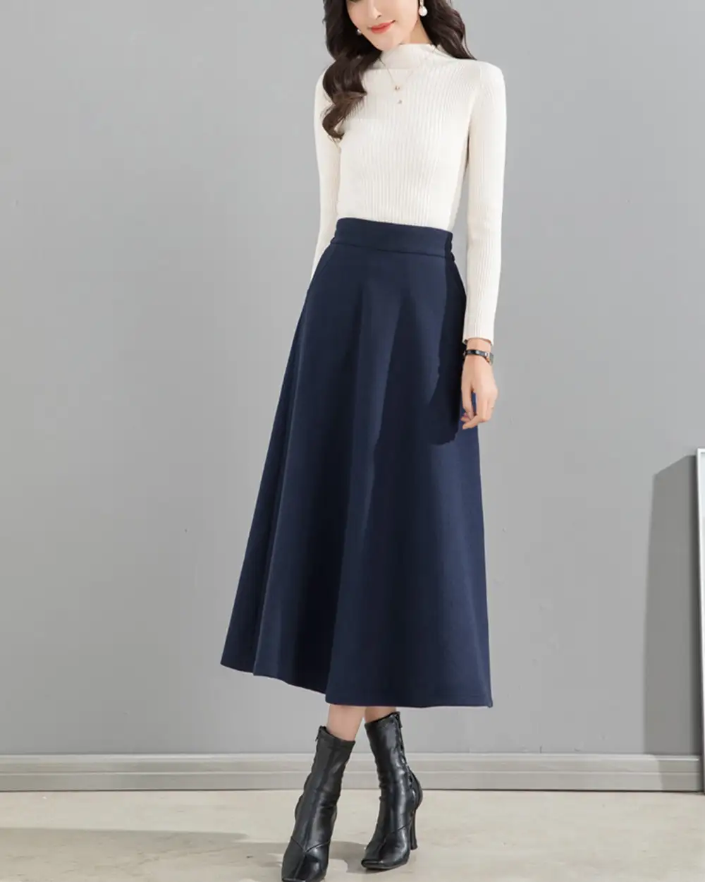 Relaxed Pocketed Wool A Line Maxi Skirt