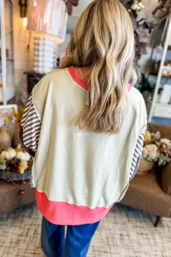 Striped Patchwork Dolman Sleeve Sweatshirt