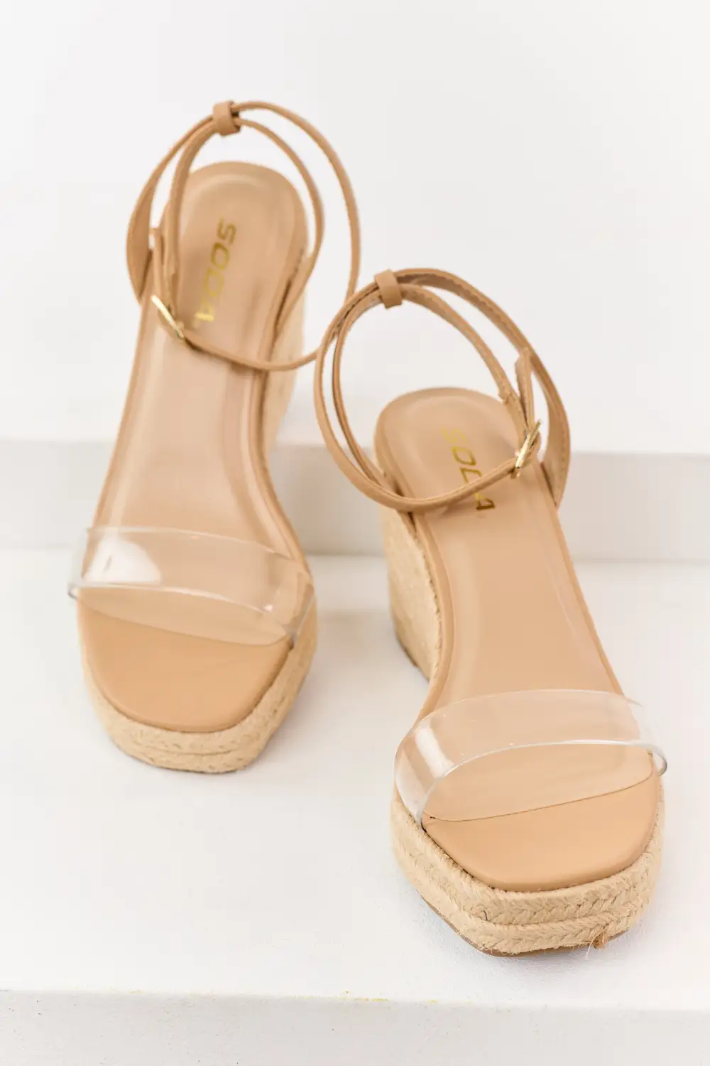 Faux Leather Strap Espadrille Wedges