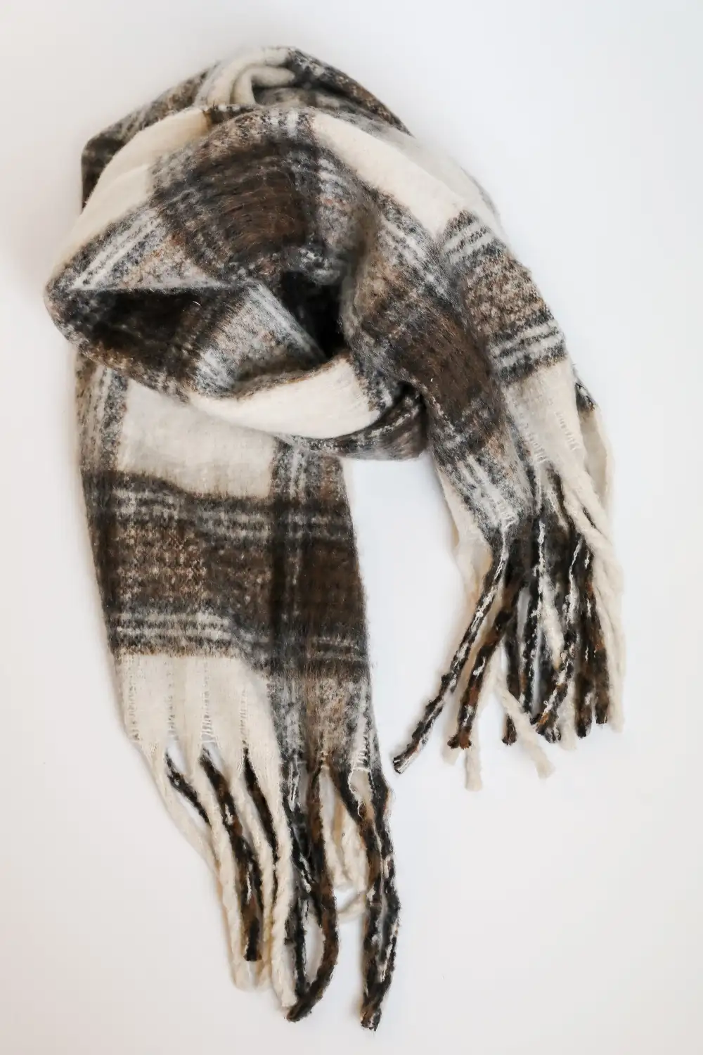 FINAL SALE - Snuggly Elevation Plaid Fringe Scarf - DOORBUSTER