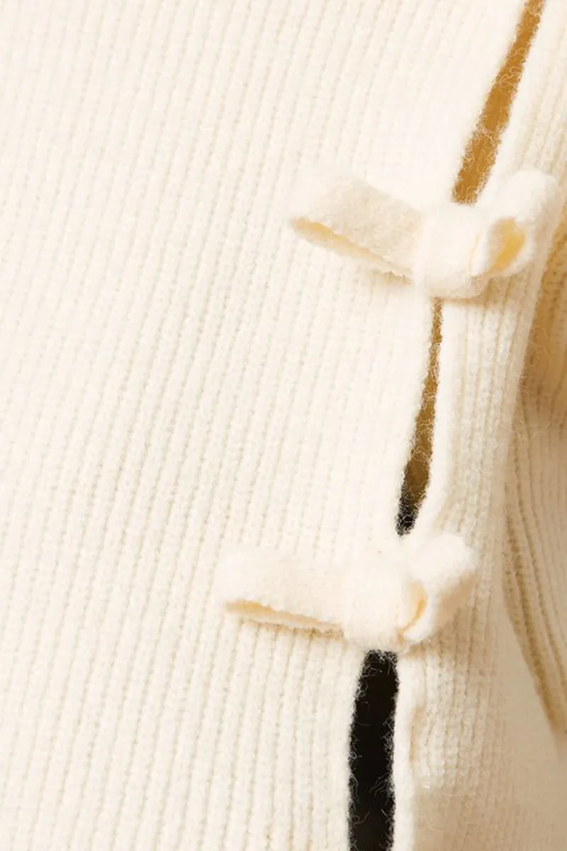 Casual Style Bow Side V Neck Sweaters