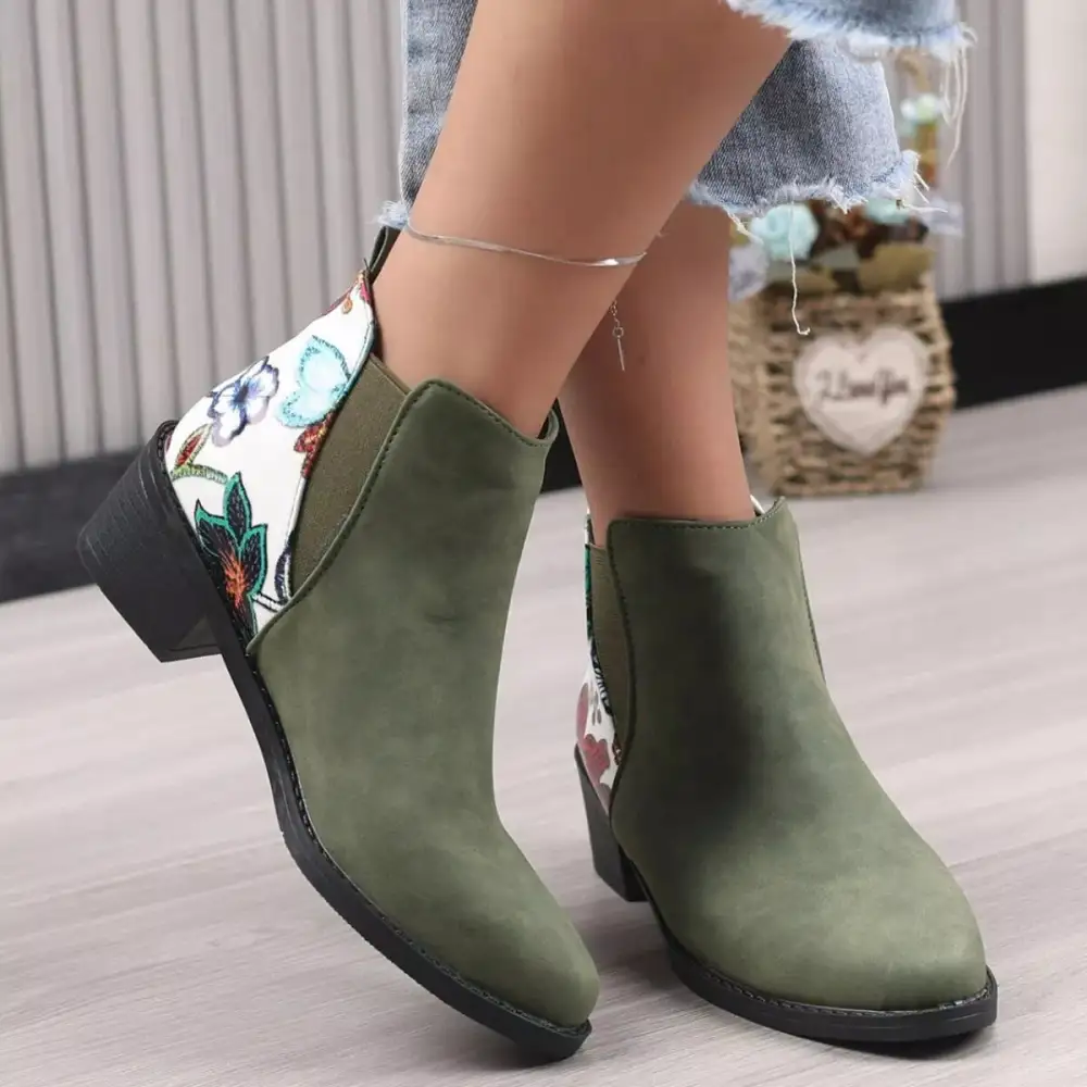 Pointed Toe Block Heel Ankle Boots