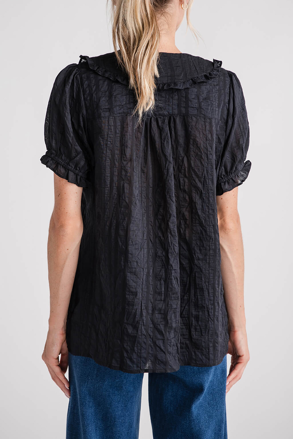 Gigio Peter Pan Collar Button Down Shirt - black