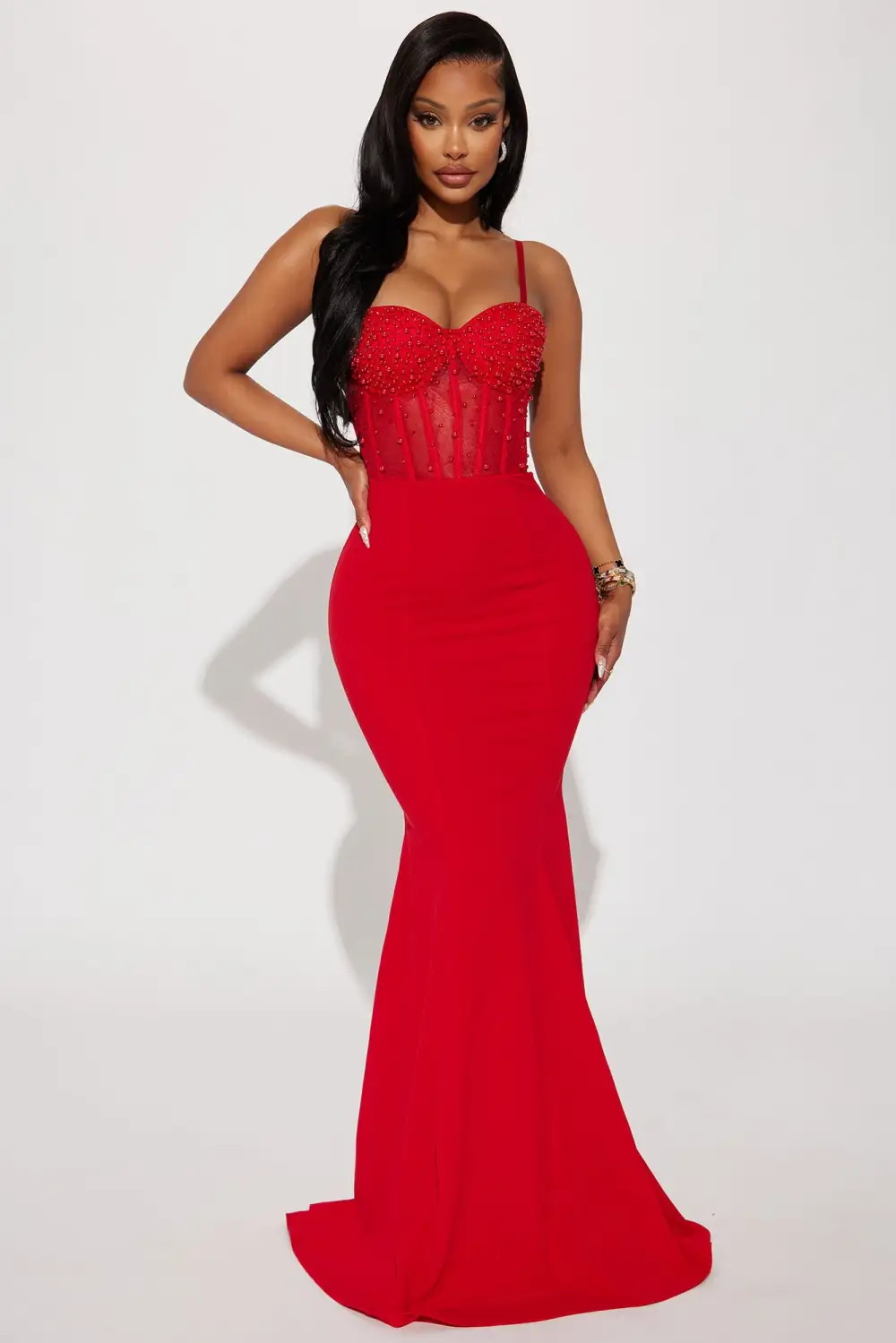 Bella Embellished Gown - Red