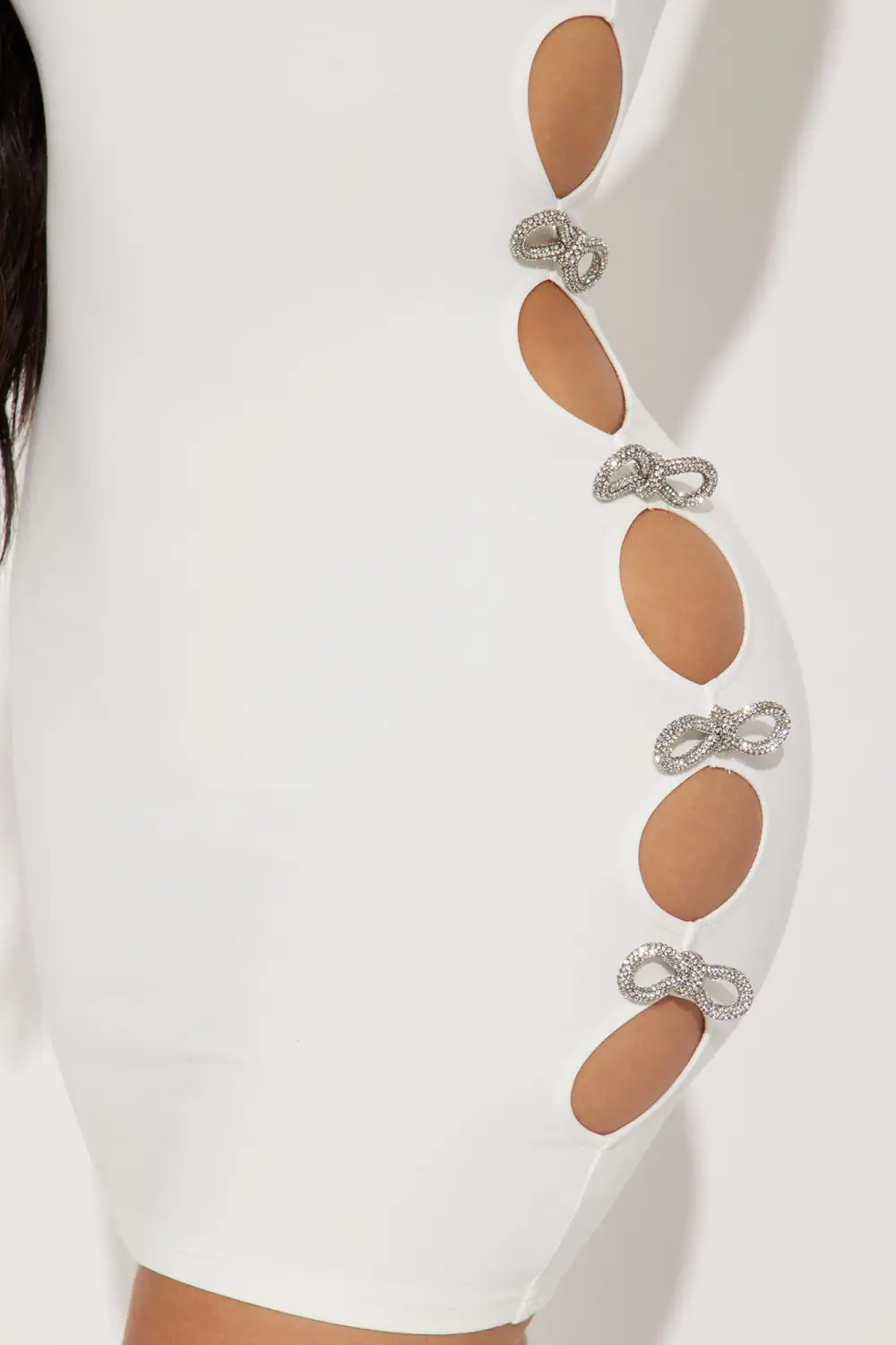 Bow Embellished Micro Mini Dress - White