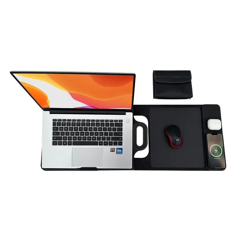 The All-In-One Mobile Workstation Sleeve | Built-In 15W Multi-Device Wireless Charger, Ergonomic Laptop Stand & Mousepad (Fits up to 16