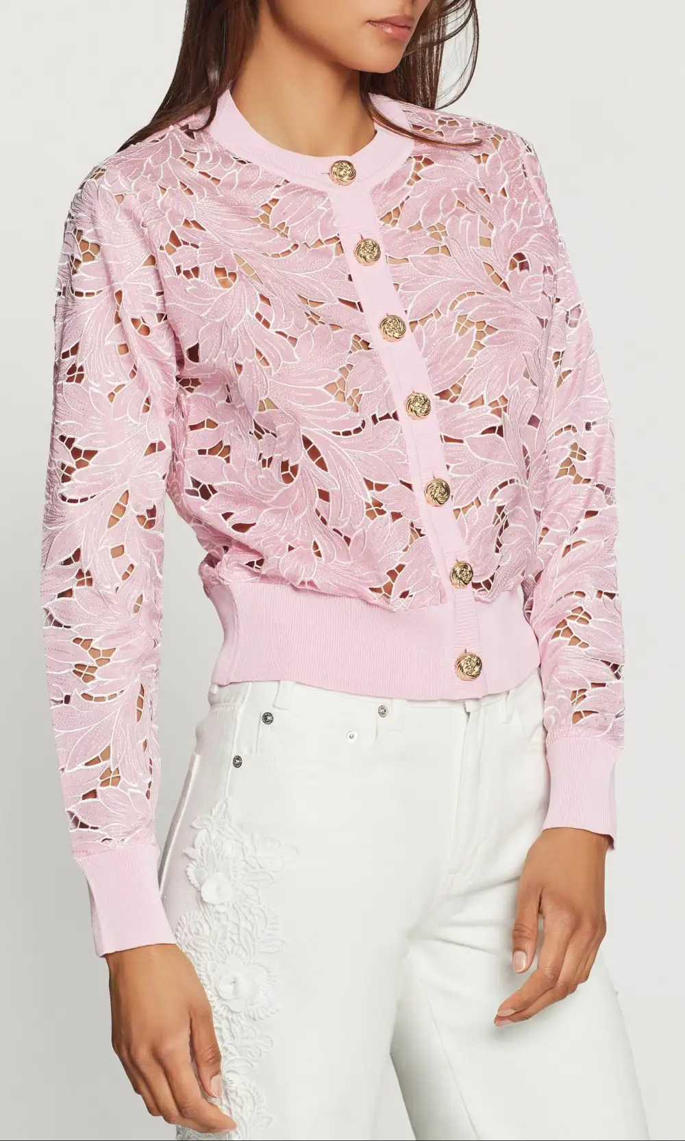 Embroidered Button Front Knit Cardigan