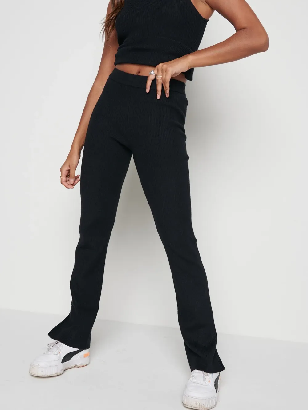Split Hem Knit Trousers