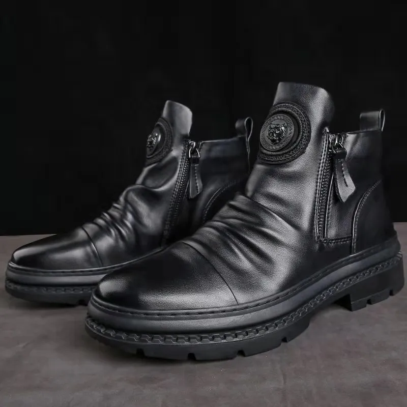 High-Top New Men's Shoes, Men's Boots, Versatile Zipper Shoes, Korean Style Martin Boots, Men's Casual Shoes