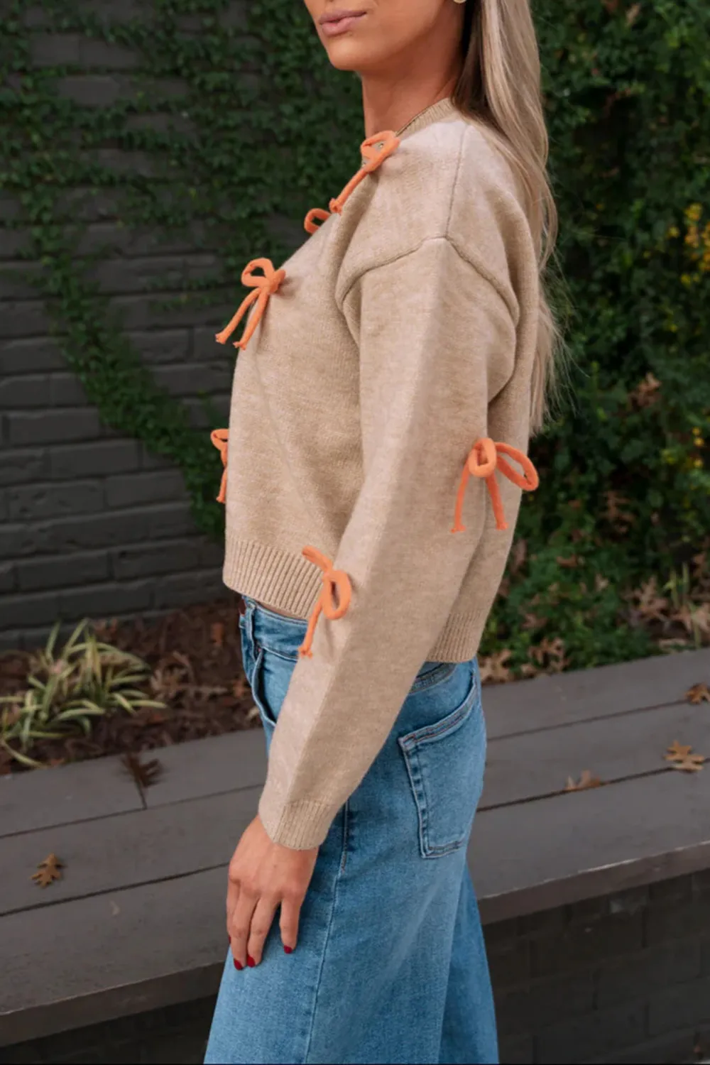 Bow Decorate Cropped Sweater