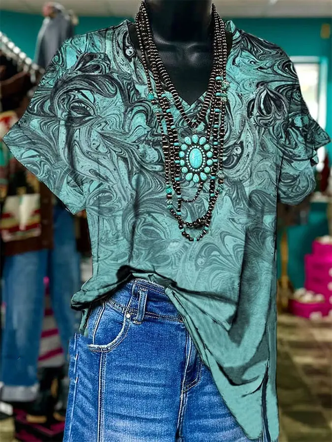 Women'S Retro Floral Printed Casual T-Shirt