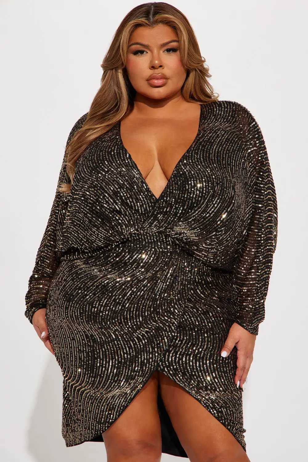 Angela Sequin Midi Dress - Black