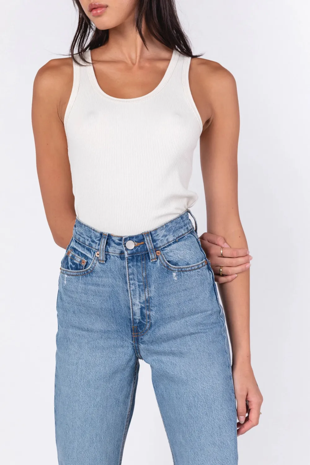 Basic Cotton Breathable High Waist Loose Jeans