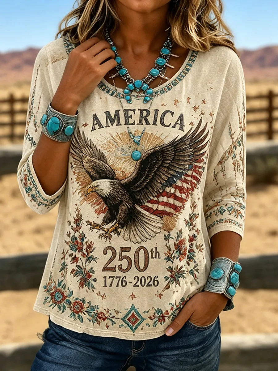 Women'S American 250Th Retro Western Art Printed Casual Top