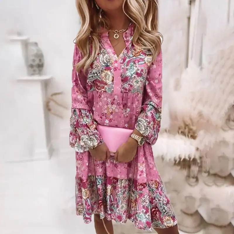 Spirit and Rebel Boho Ruffle Long Sleeve Loose Dress