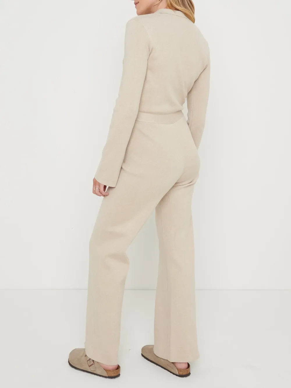 Wide Leg Knit Jumpsuit- Beige Marl