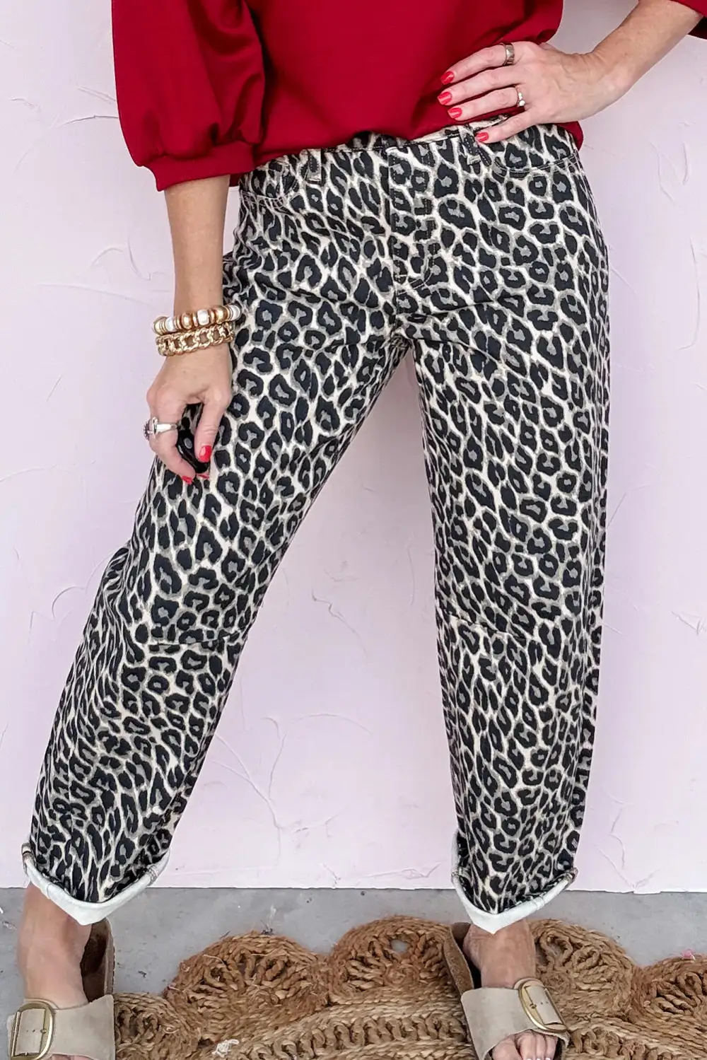 Barrel Leopard Print Jeans