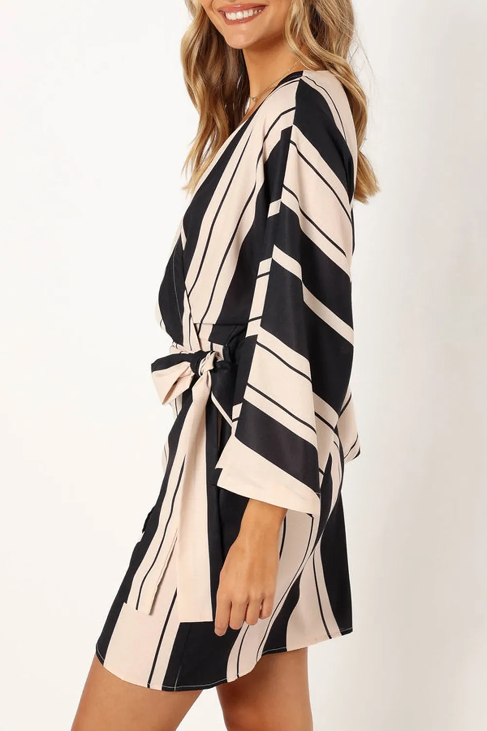 DEON WRAP MINI DRESS - BLACK CREAM