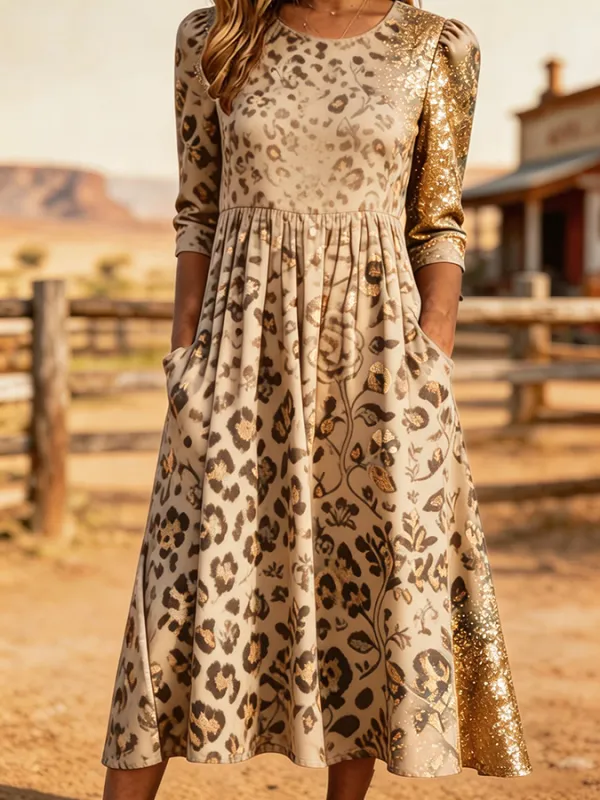 Women's Western Style Leopard Print Art Flash Print Dress