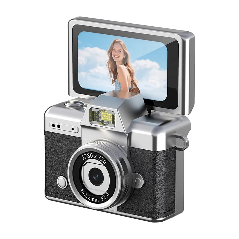 Retro Thumb Flip Screen Mini Camera for Cross-border Students, Portable HD CCD Digital Camera for Photos & Videos, Neck Strap Design