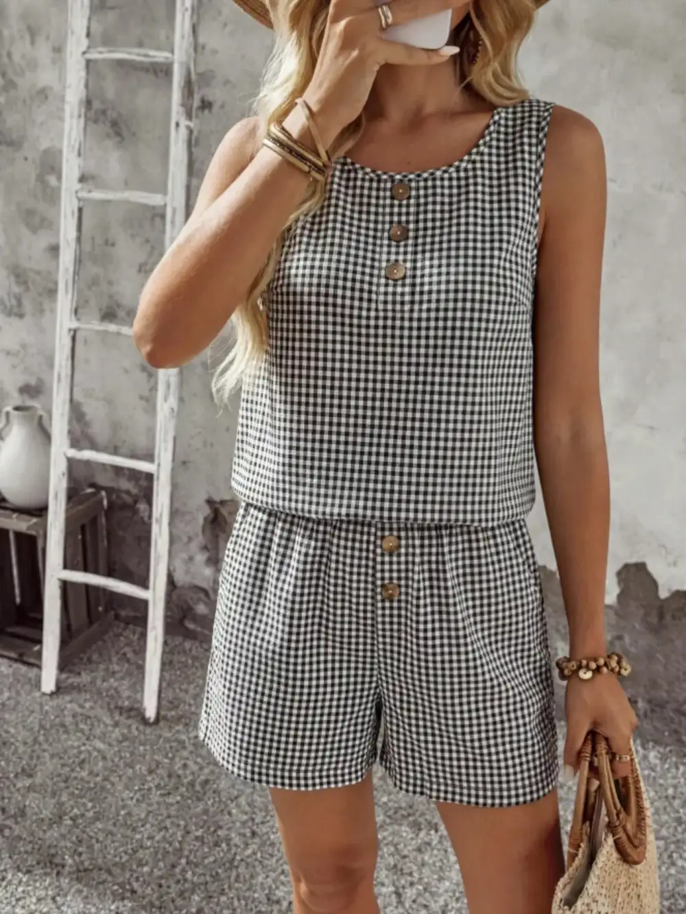Sleeveless Gingham Jumpsuit