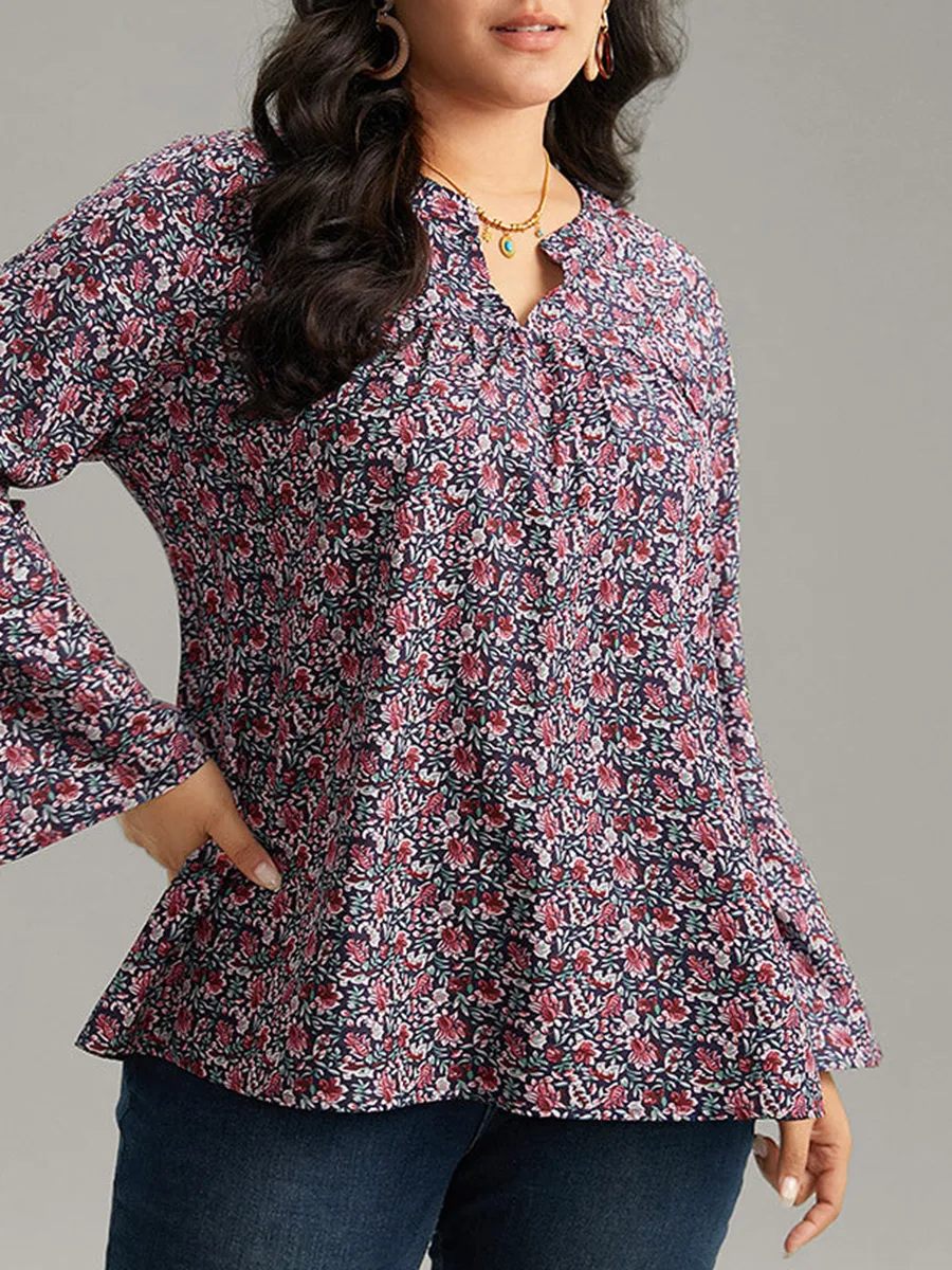 V-neck long sleeve floral shirt