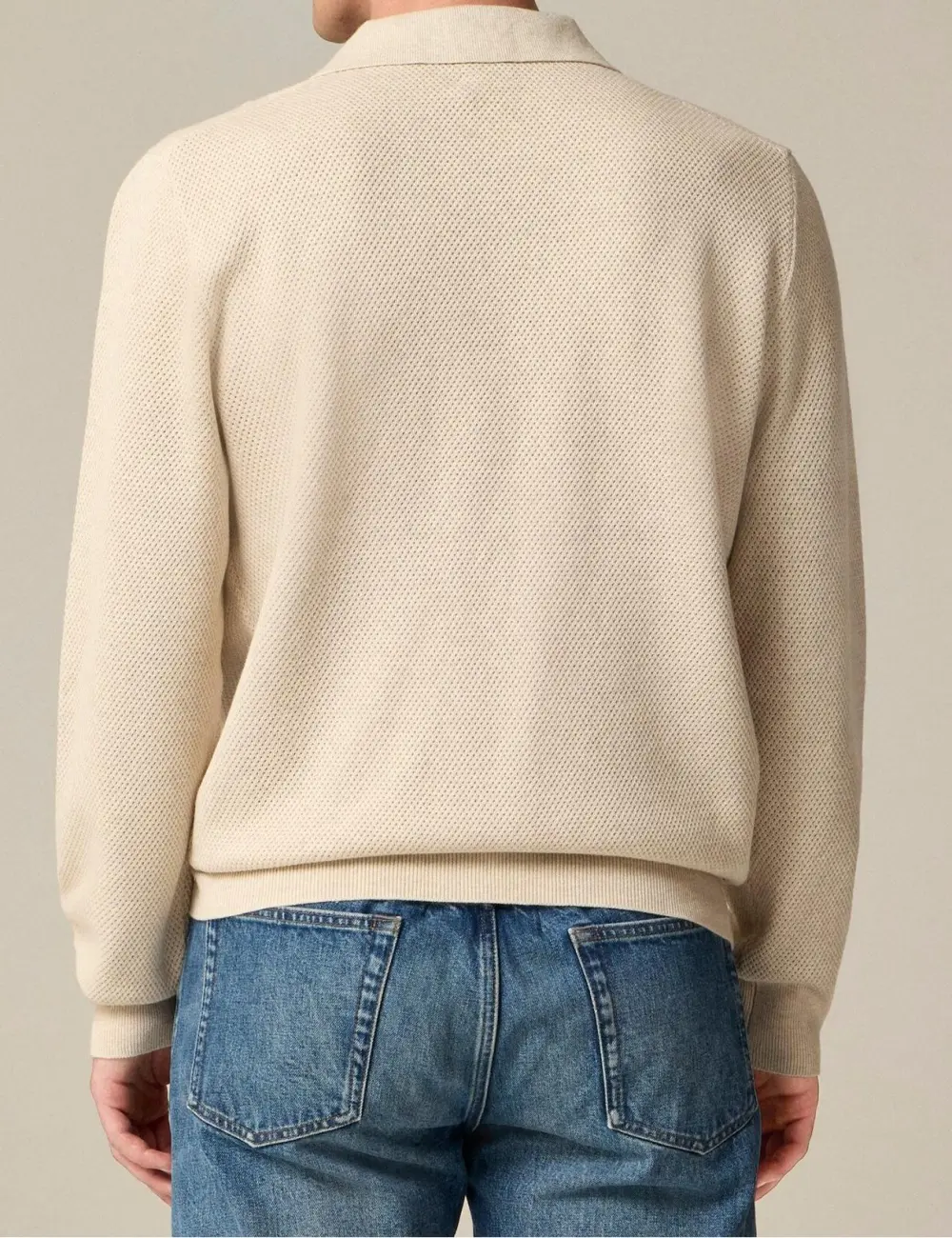 Beige Polo Style Knit Sweater