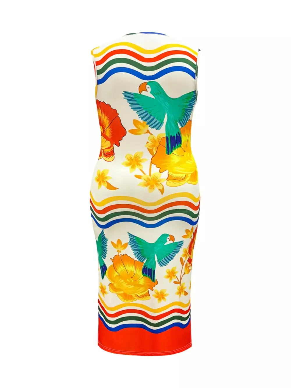 Plus Size Tropical Parrot Sleeveless Midi Dress