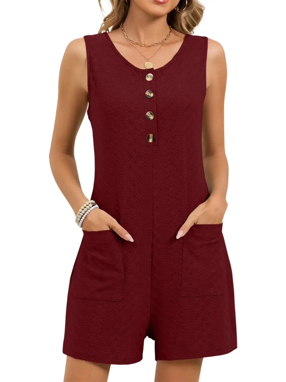 Everyday Button Front Sleeveless Romper