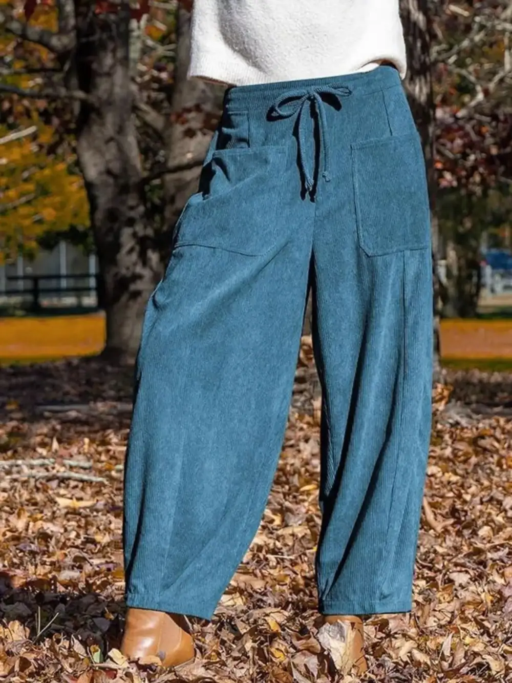 Corduroy Wide Leg Pants With Pocket