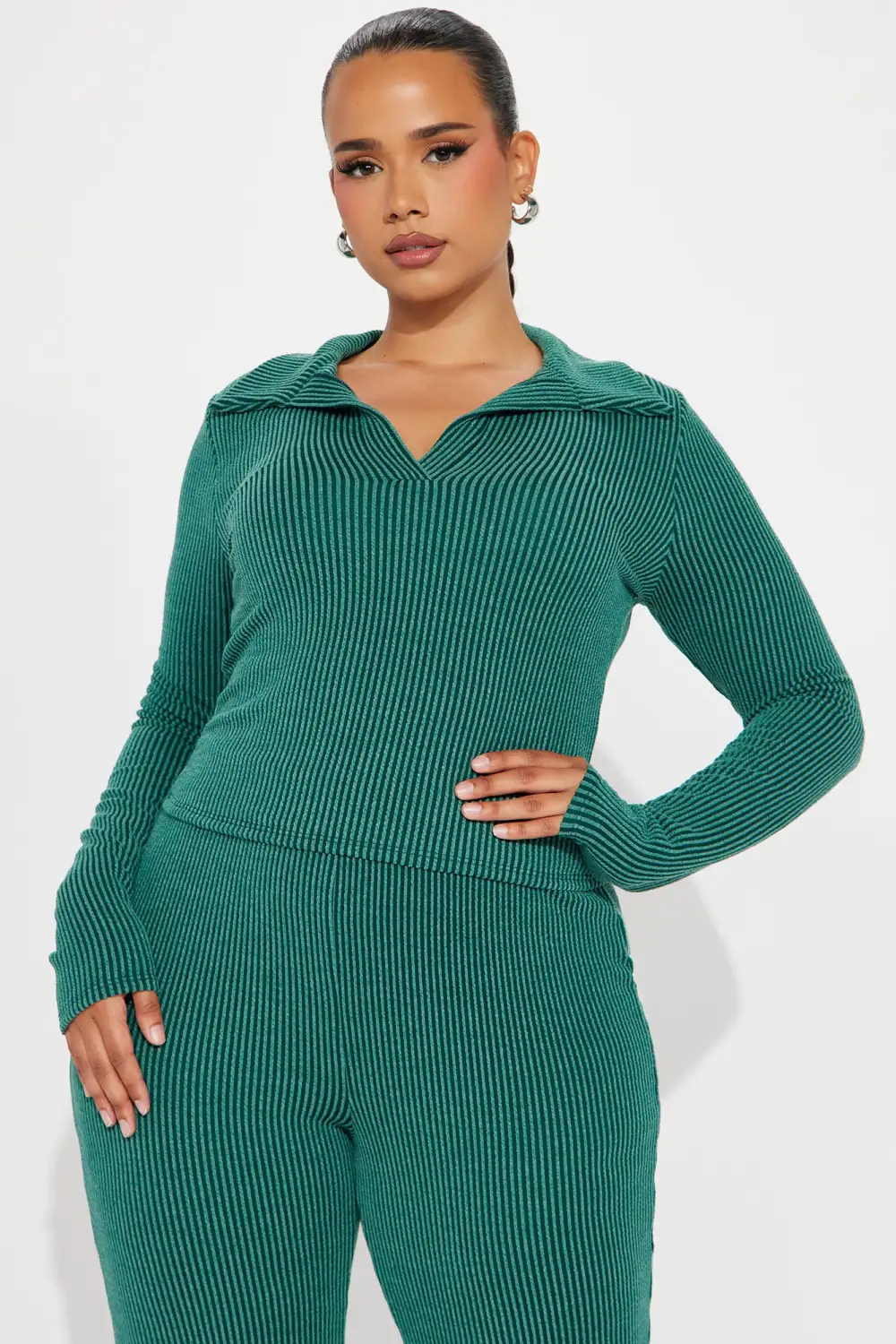 Josie Ribbed Long Sleeve Set - Hunter