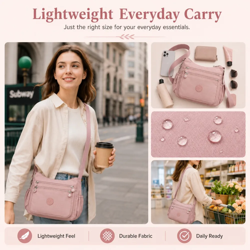 🎒 Multi-Pocket Campus Nylon Crossbody Bag