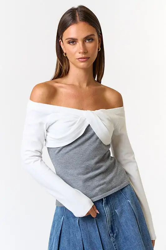 It's Twisted Front Off Shoulder Sweater Top