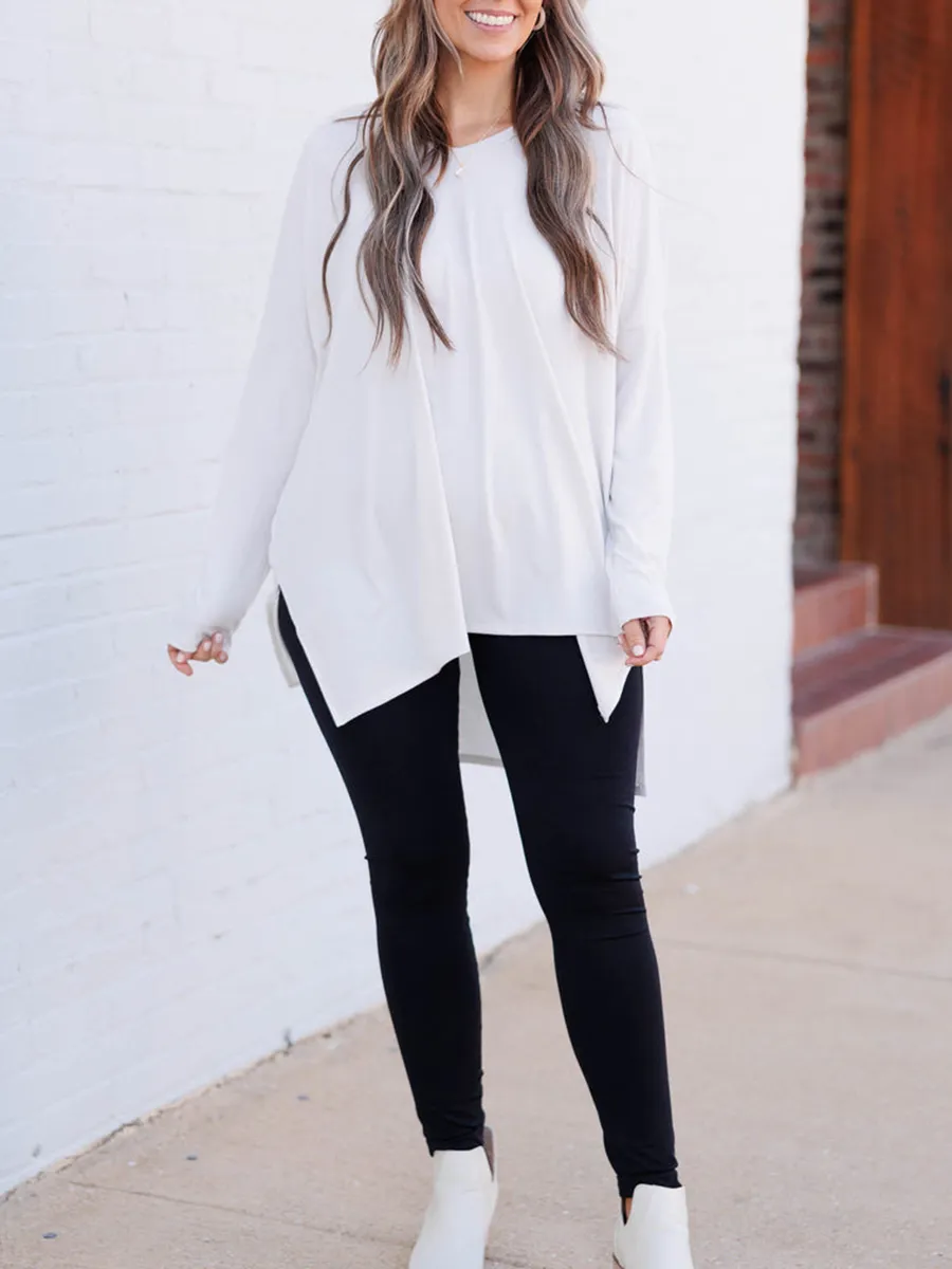V-Neck Front Short Back Long Slit T-Shirt