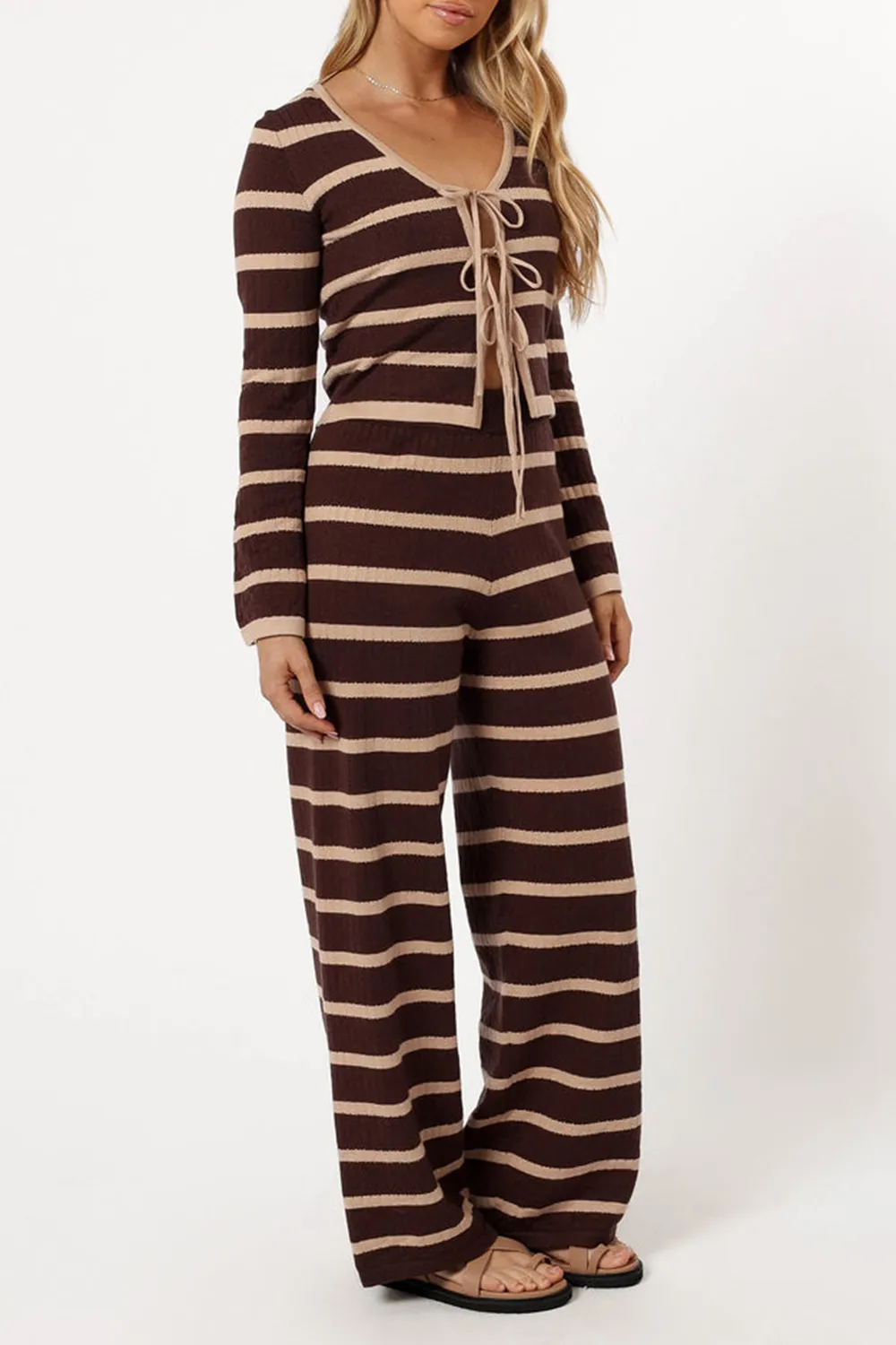 CARINA KNIT PANT - CHOCOLATE BROWN STRIPE