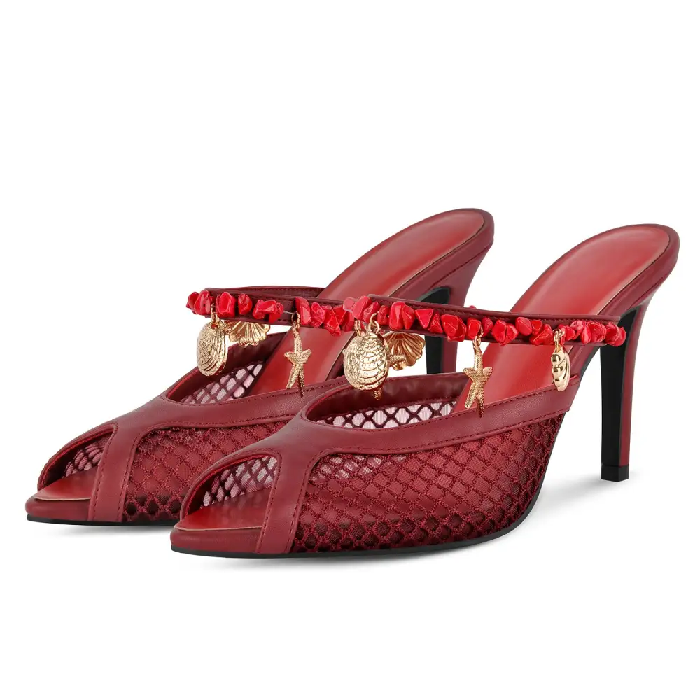 Peep Toe Mesh Ocean Pendant Mule Sandals