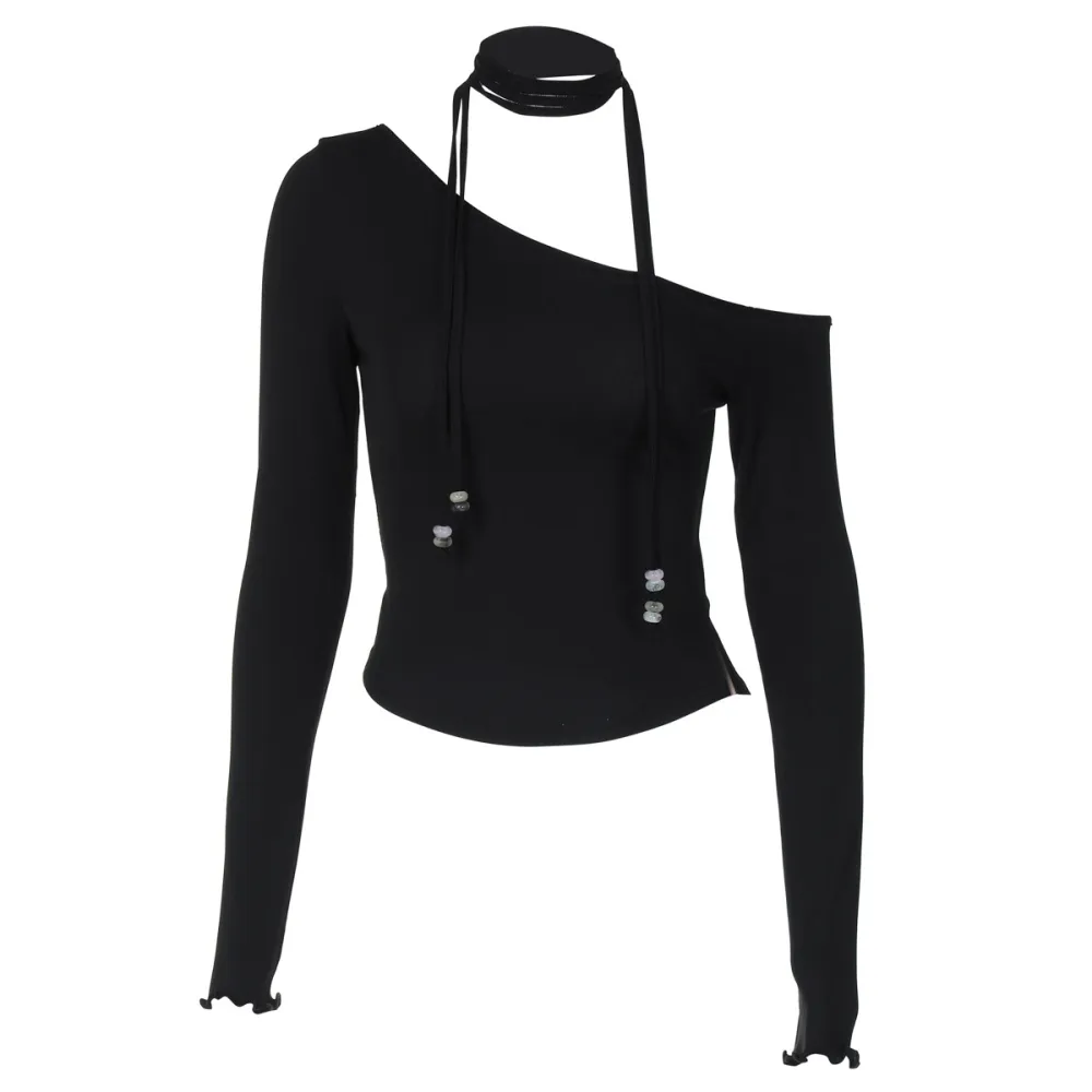 Slim Fit Off-Shoulder Long Sleeve Tee
