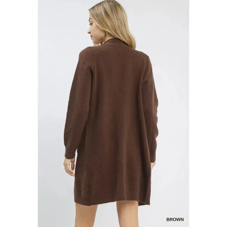 Classic Button Down Longline Sweater Cardigan with Front Pockets