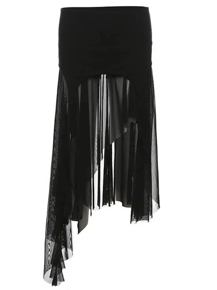 Goth Asymmetric Mesh Mini Skirt