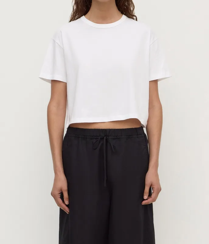 White Cropped Boxy Cotton Tee
