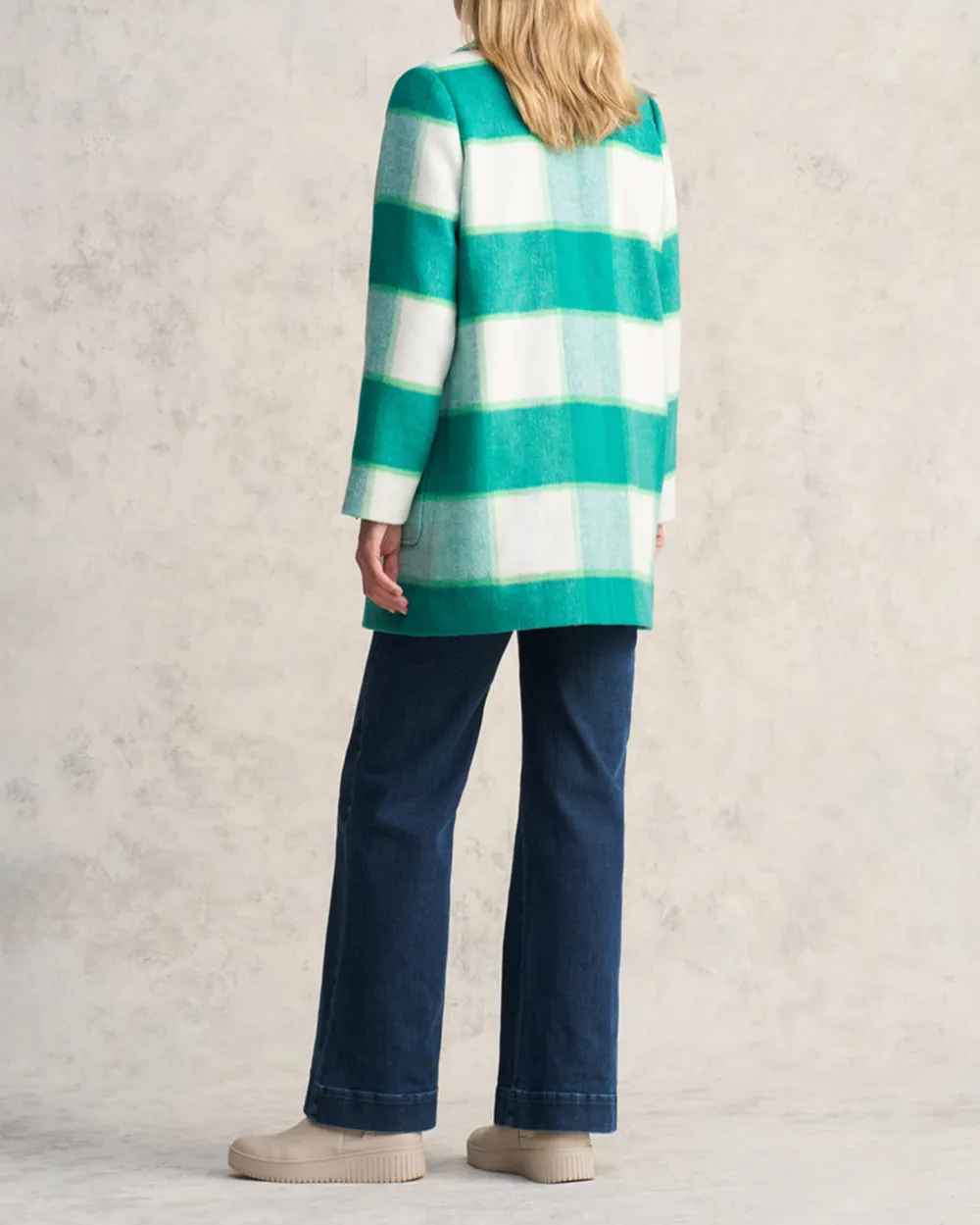 Green Check Casual Style Coat