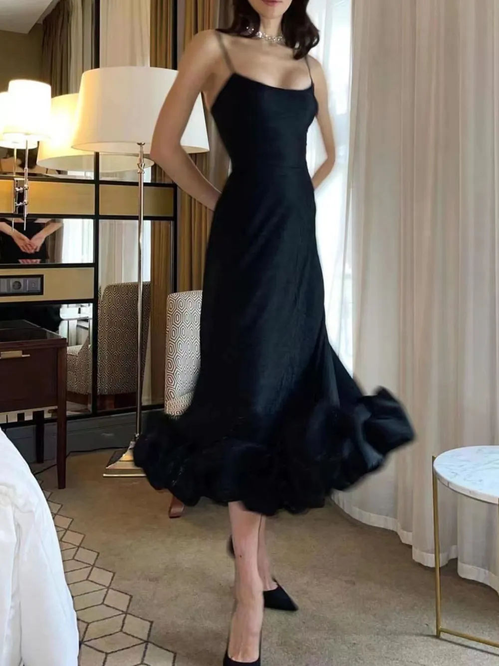 Scoop Neck Ruffle Midi Dress