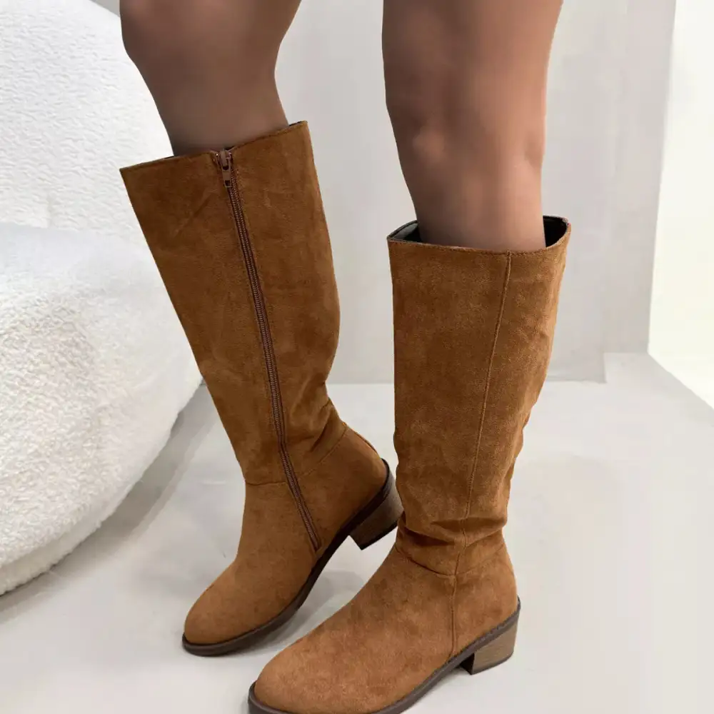 Side-Zip Closure Suede Knee High Boots