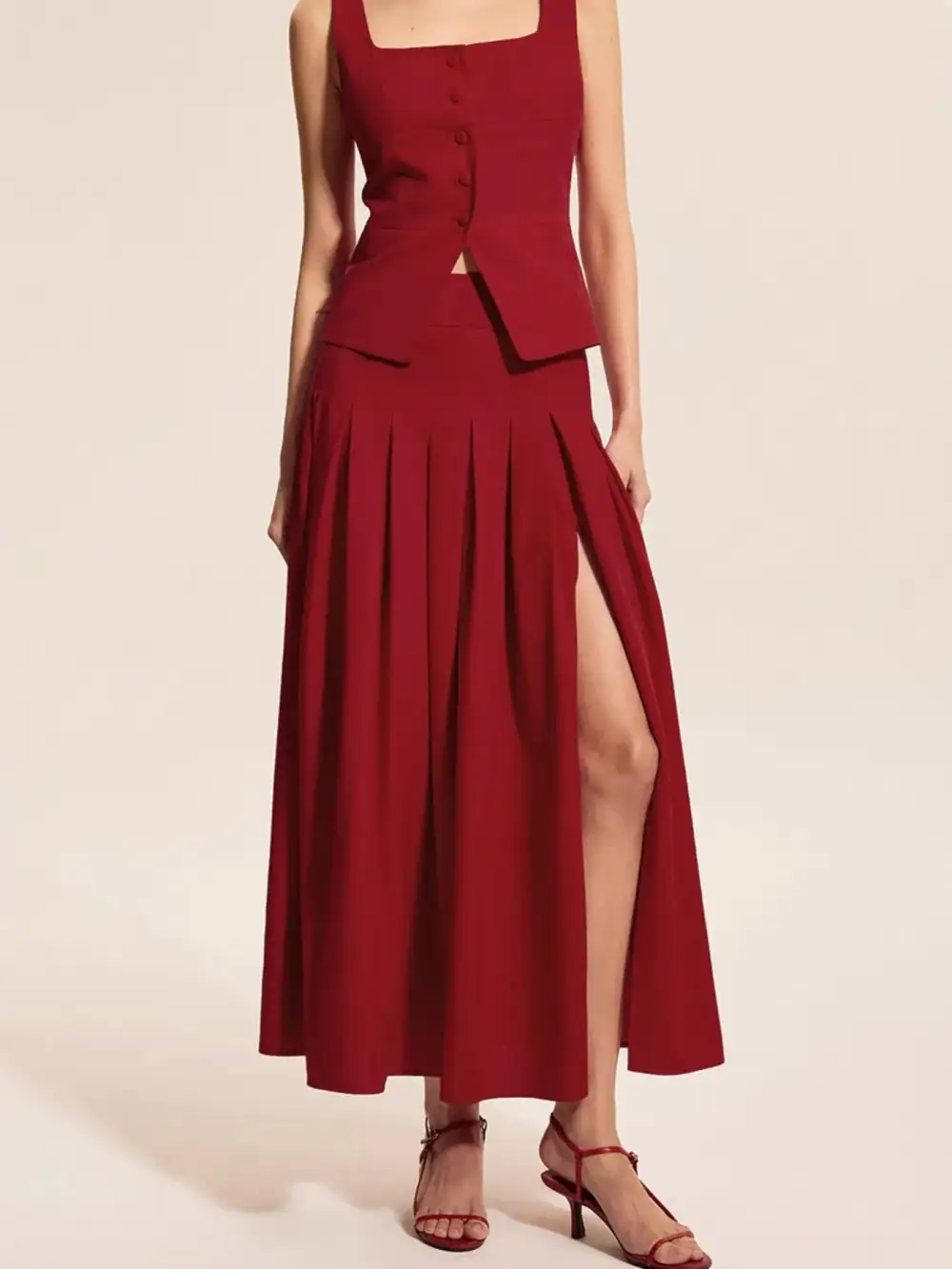 Casual Square Neck Button Front Coordinated Set