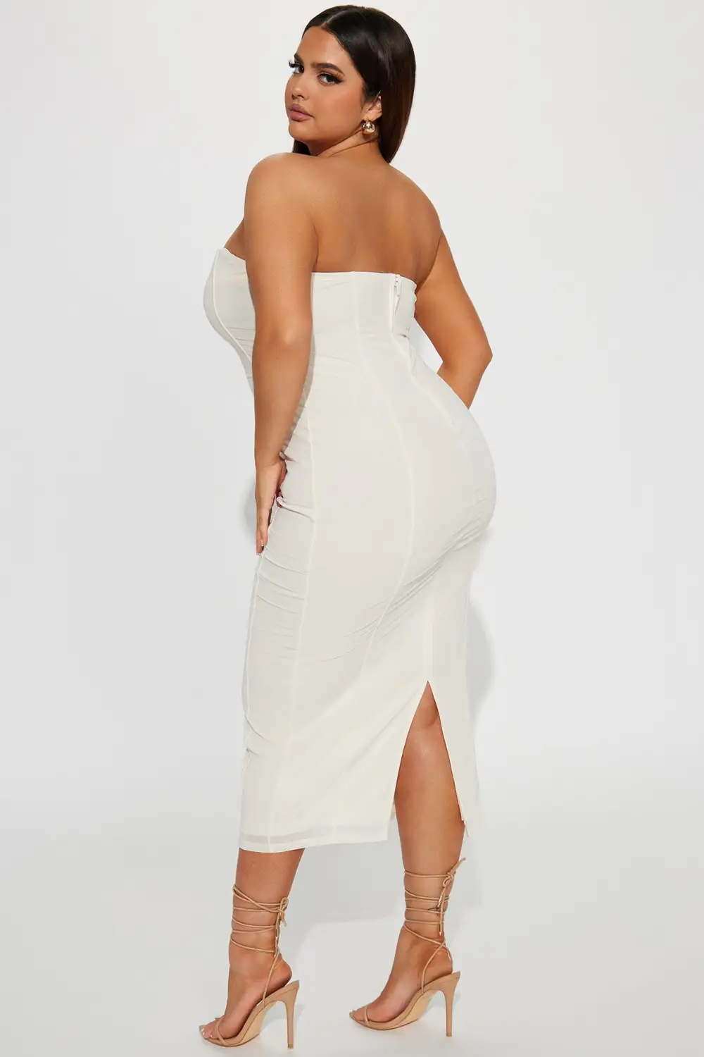 On Point Mesh Corset Midi Dress  - Cream