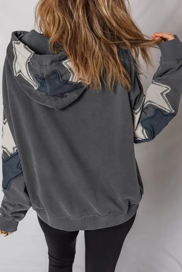 Star Accent Patchwork Mineral Wash Hoodie