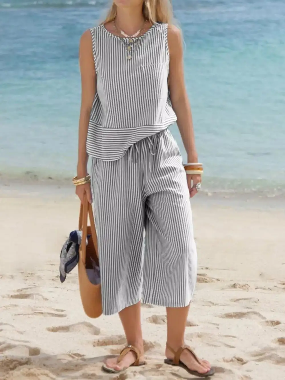 Everyday Striped Sleeveless Set